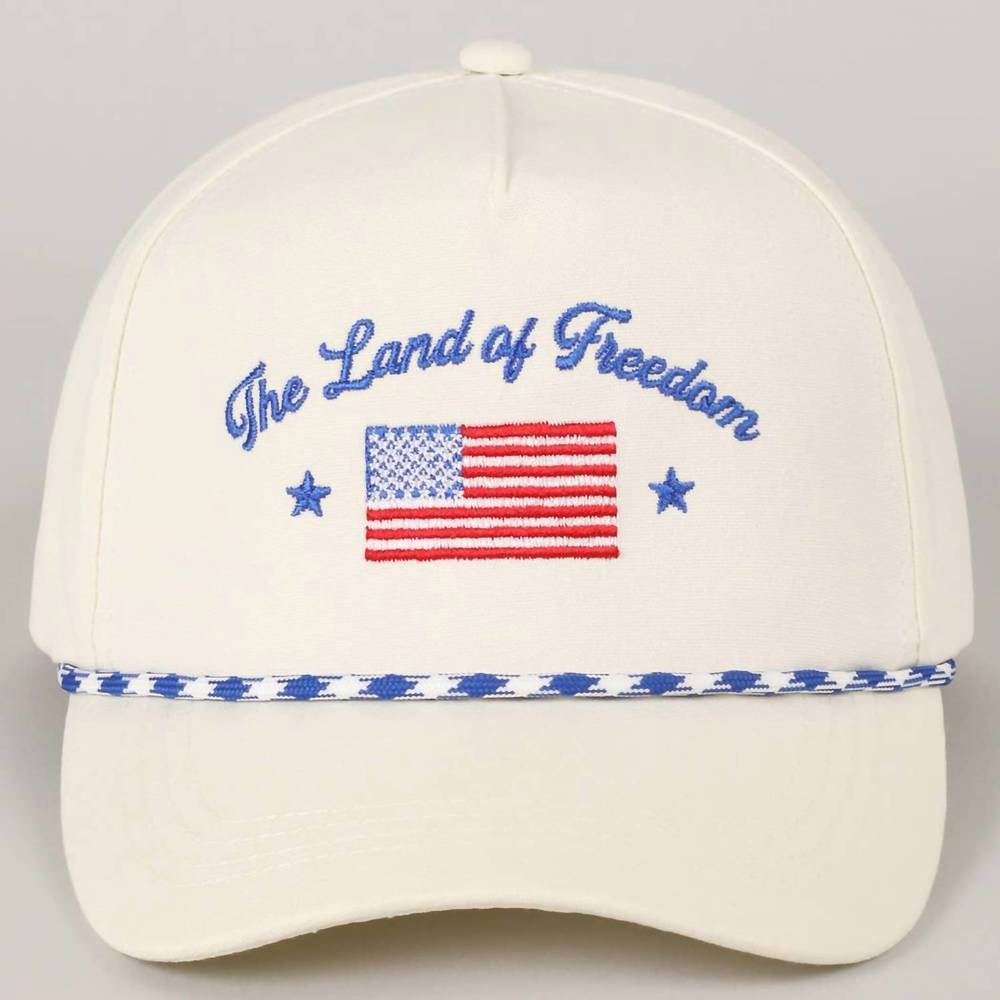 NEW FASHION CITY unisex land of freedom flag embroidered trucker hat in off-whit